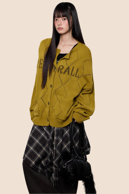 Cut-Out Monogram Casual Knit Cardigan