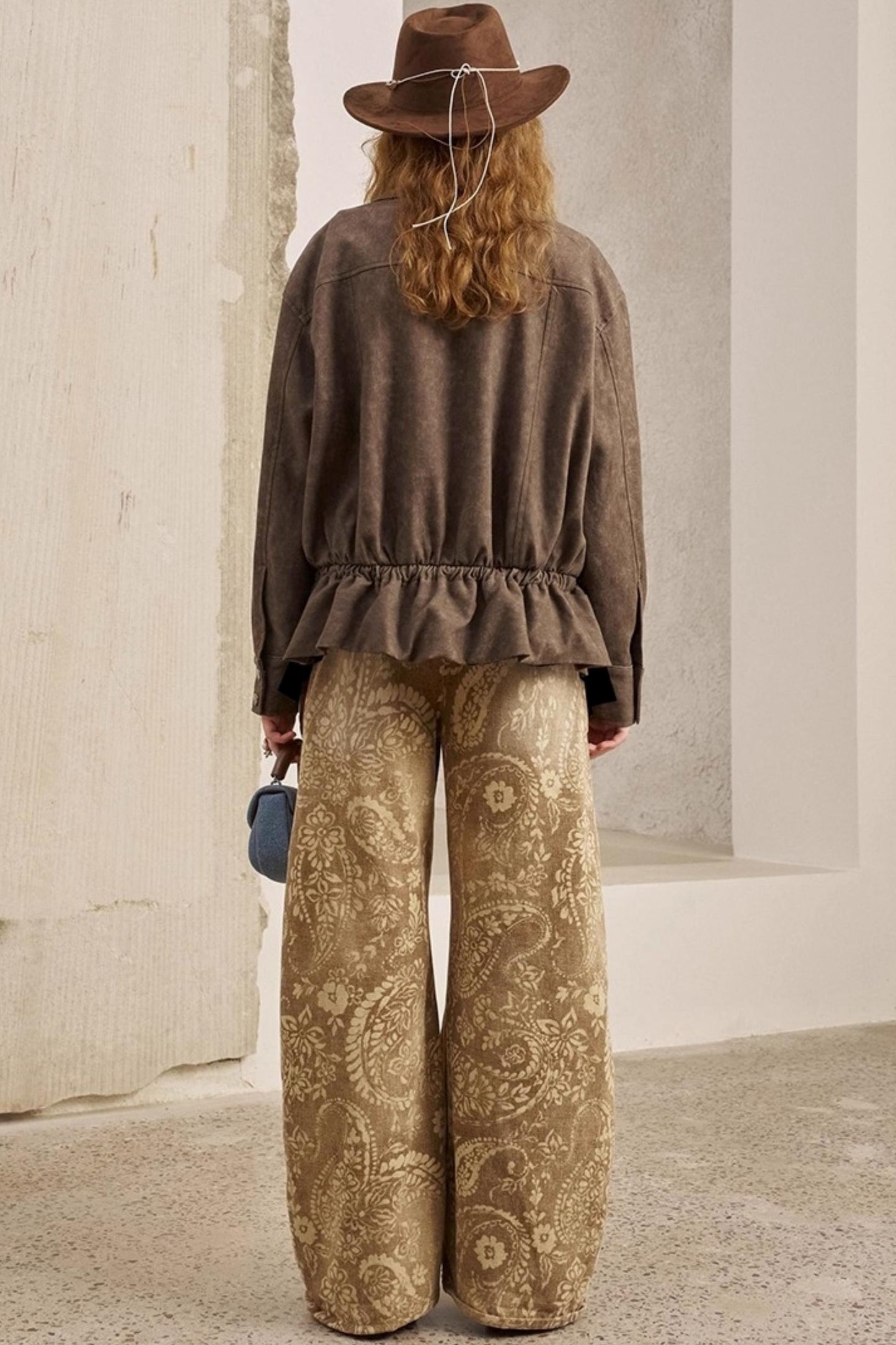 Pleats Waist Solid Color Loose Jacket