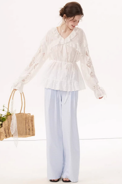 Blusa bordada con mangas farol