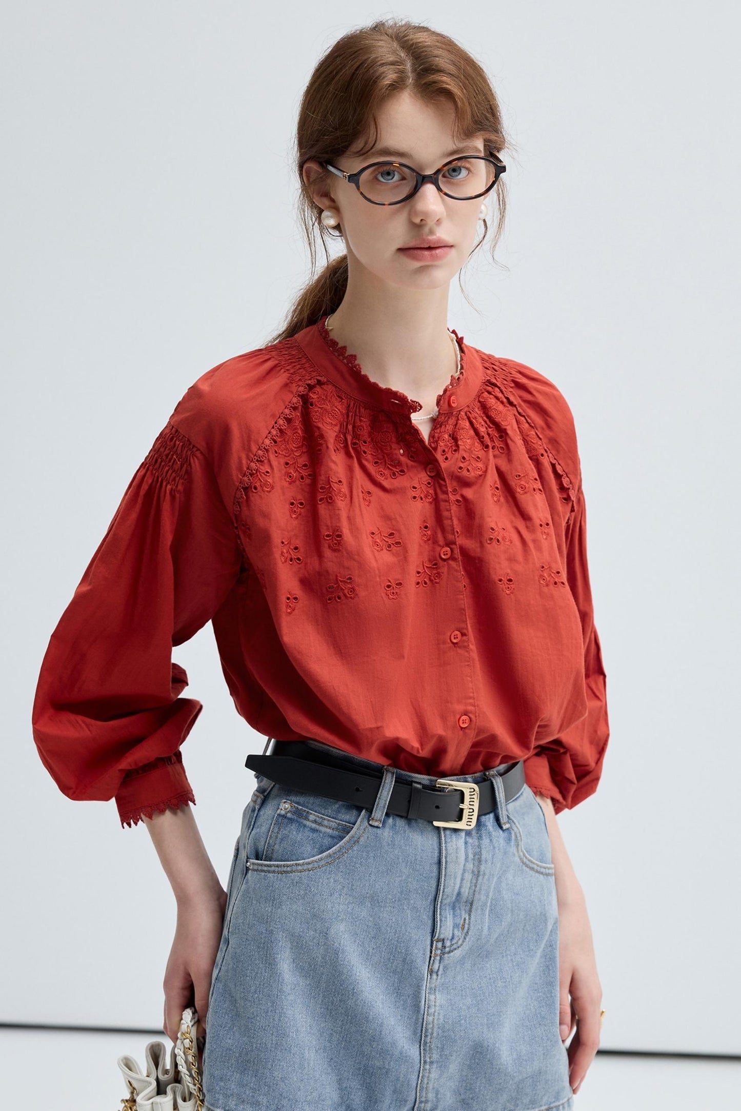 French Vintage Embroidered Cotton Shirt