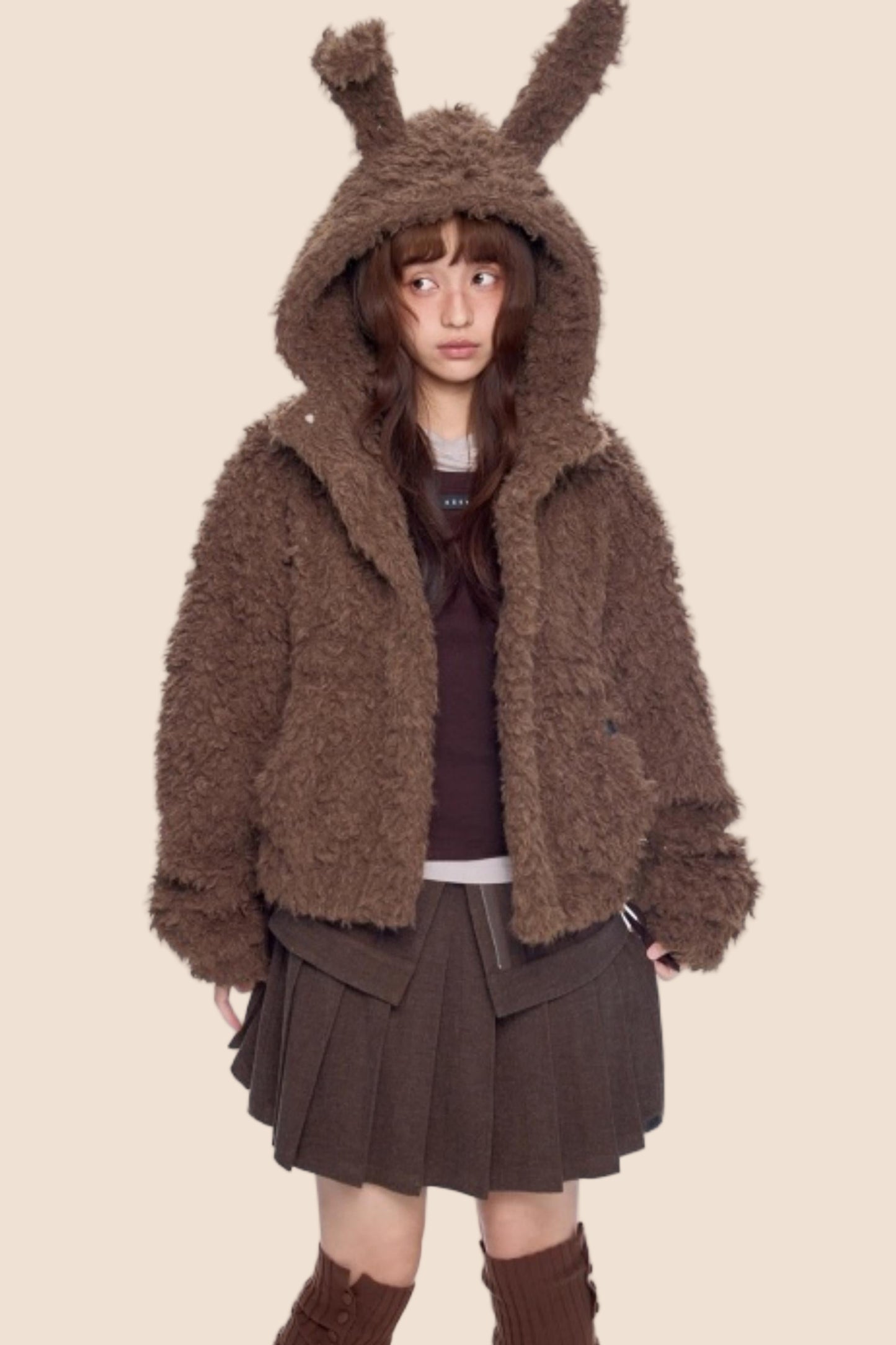 Imitation Wool Hooded Cardigan