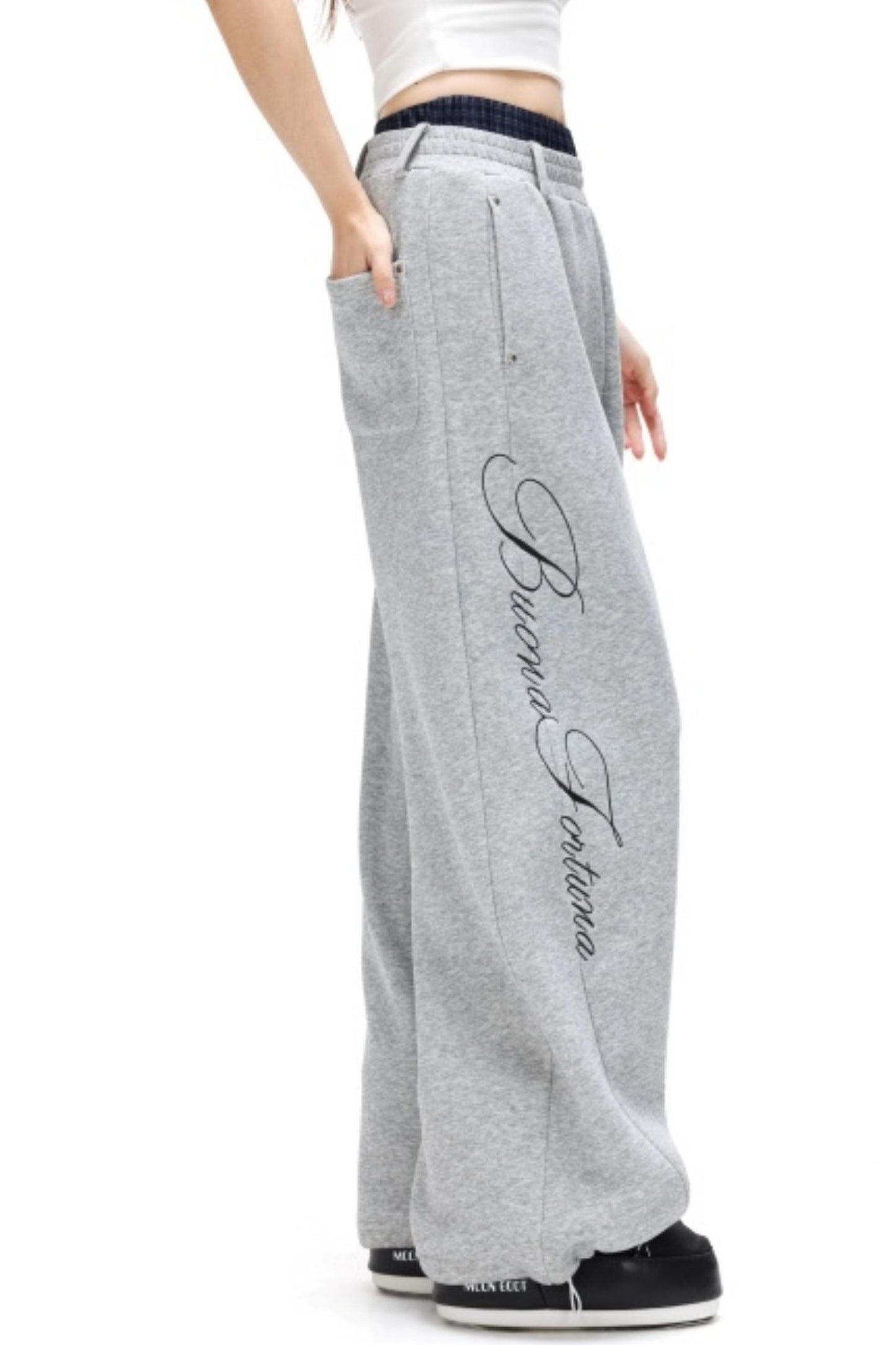 Plaid Patchwork Fleece-Lined Pants