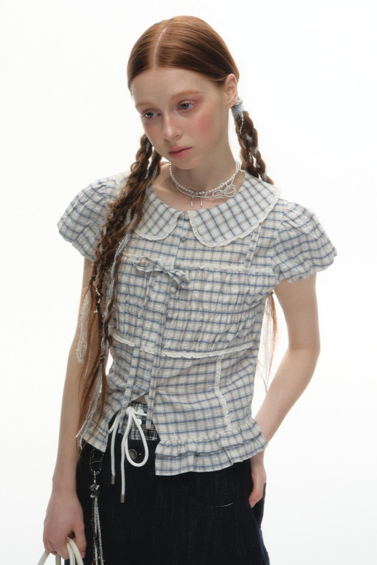 Designer Plaid Doll Collar Shirt