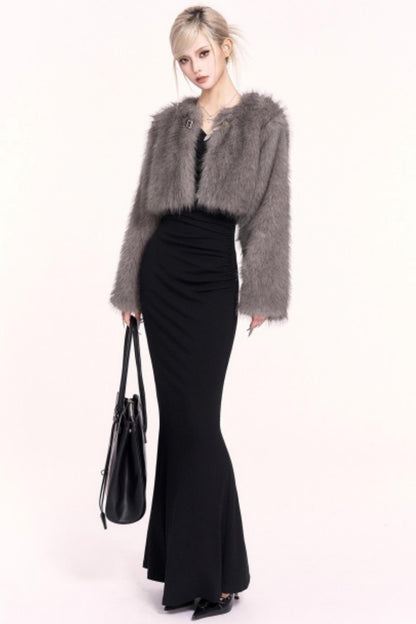 Korean High-End Cropped Fur Jacket