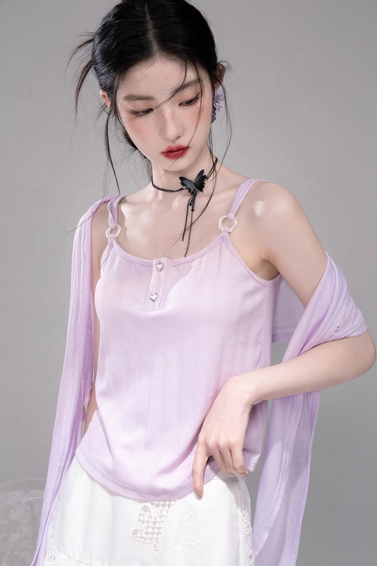 Cool Lily Purple Shawl With Vest Set