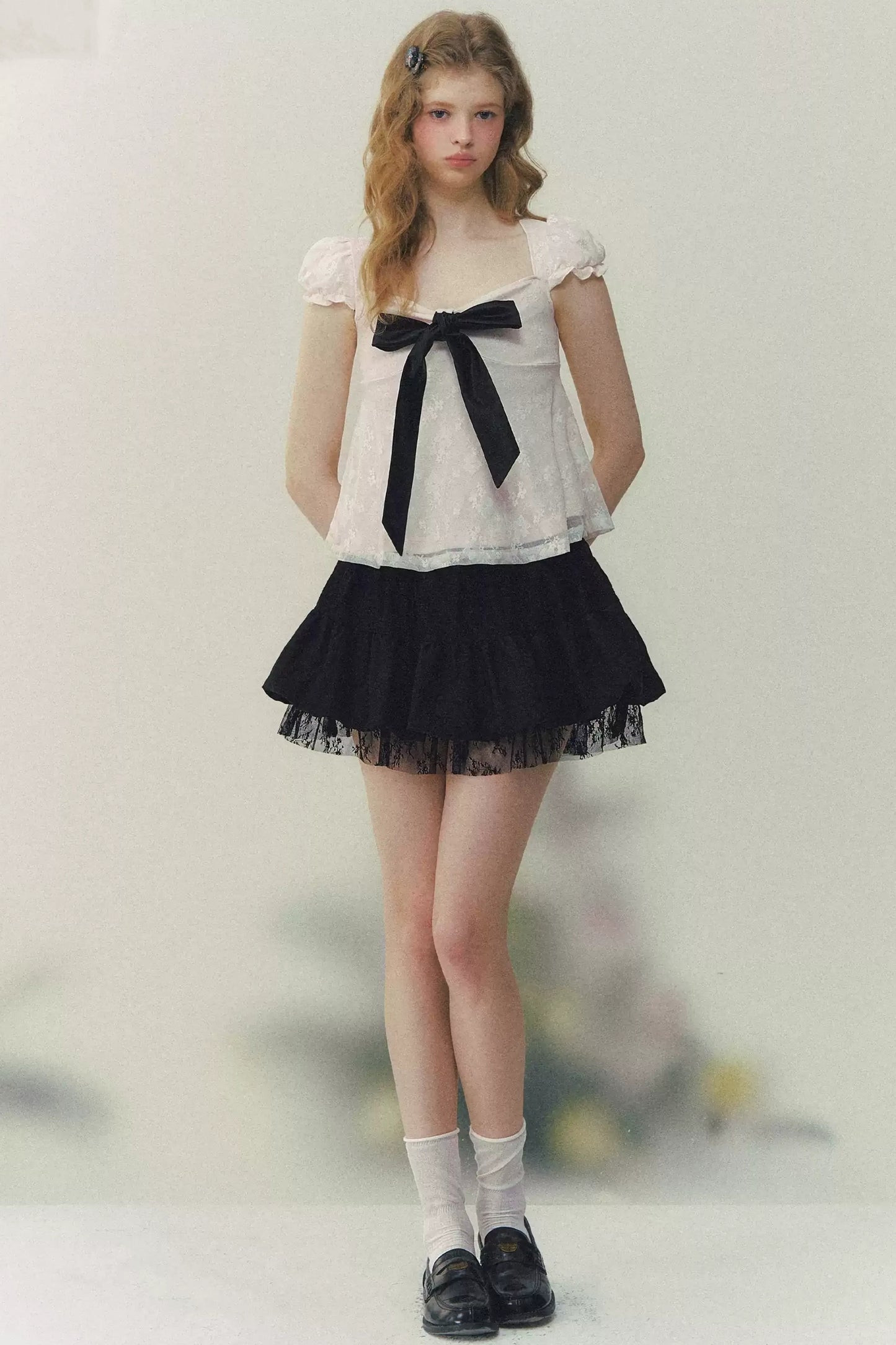 Square Neck Bow Lace Top