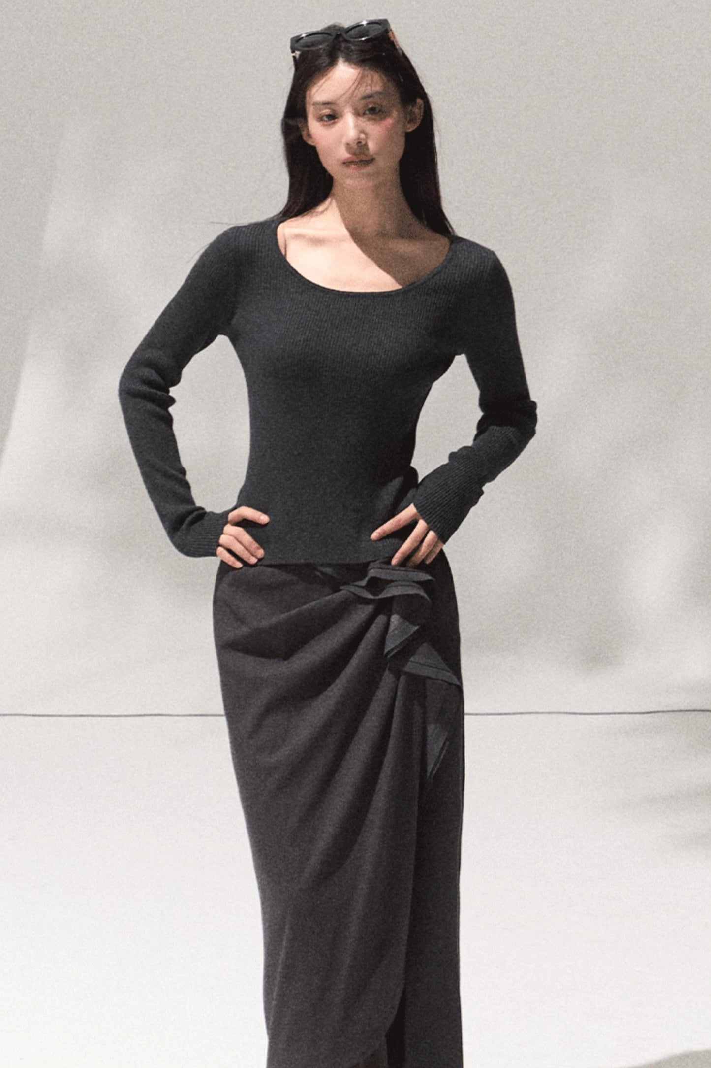 Green Oak Gray Pleated Skirt