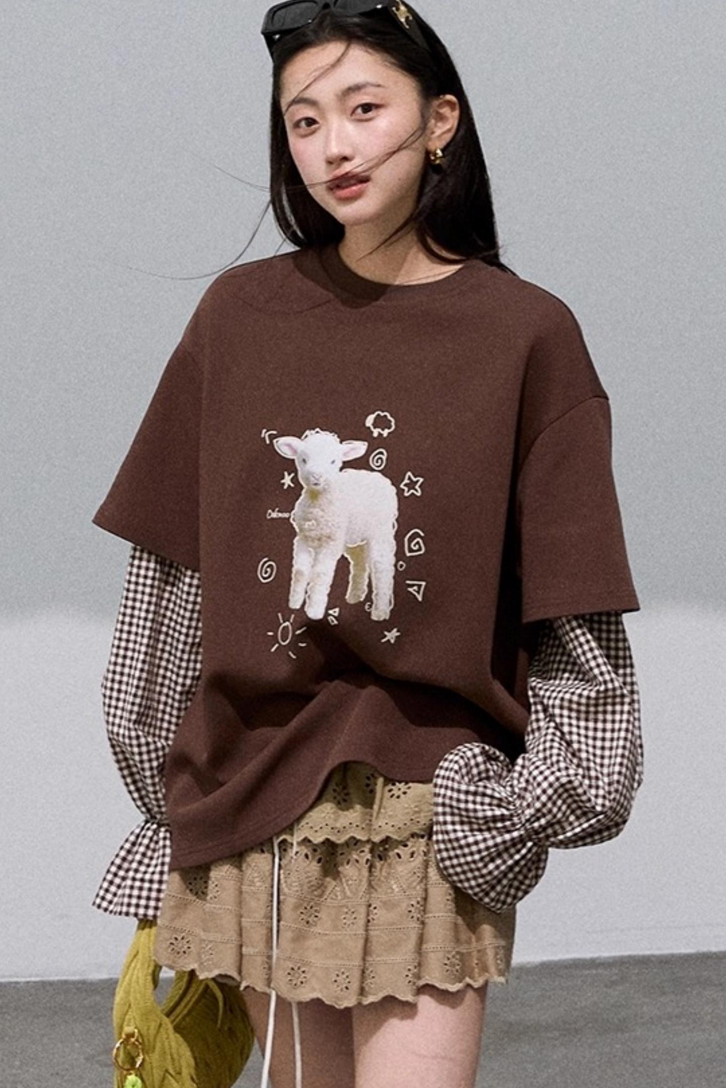 Lyocell Cotton Patchwork Plaid Sweatshirt