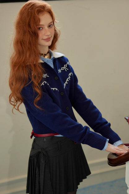 Color-Blocked Embroidered Cardigan