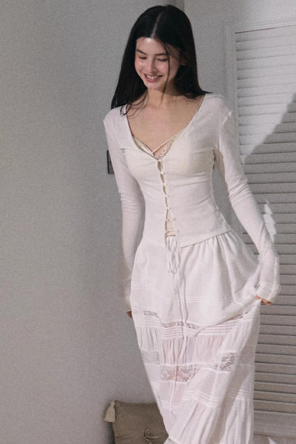 Stretch Linen Large V-Neck Cardigan