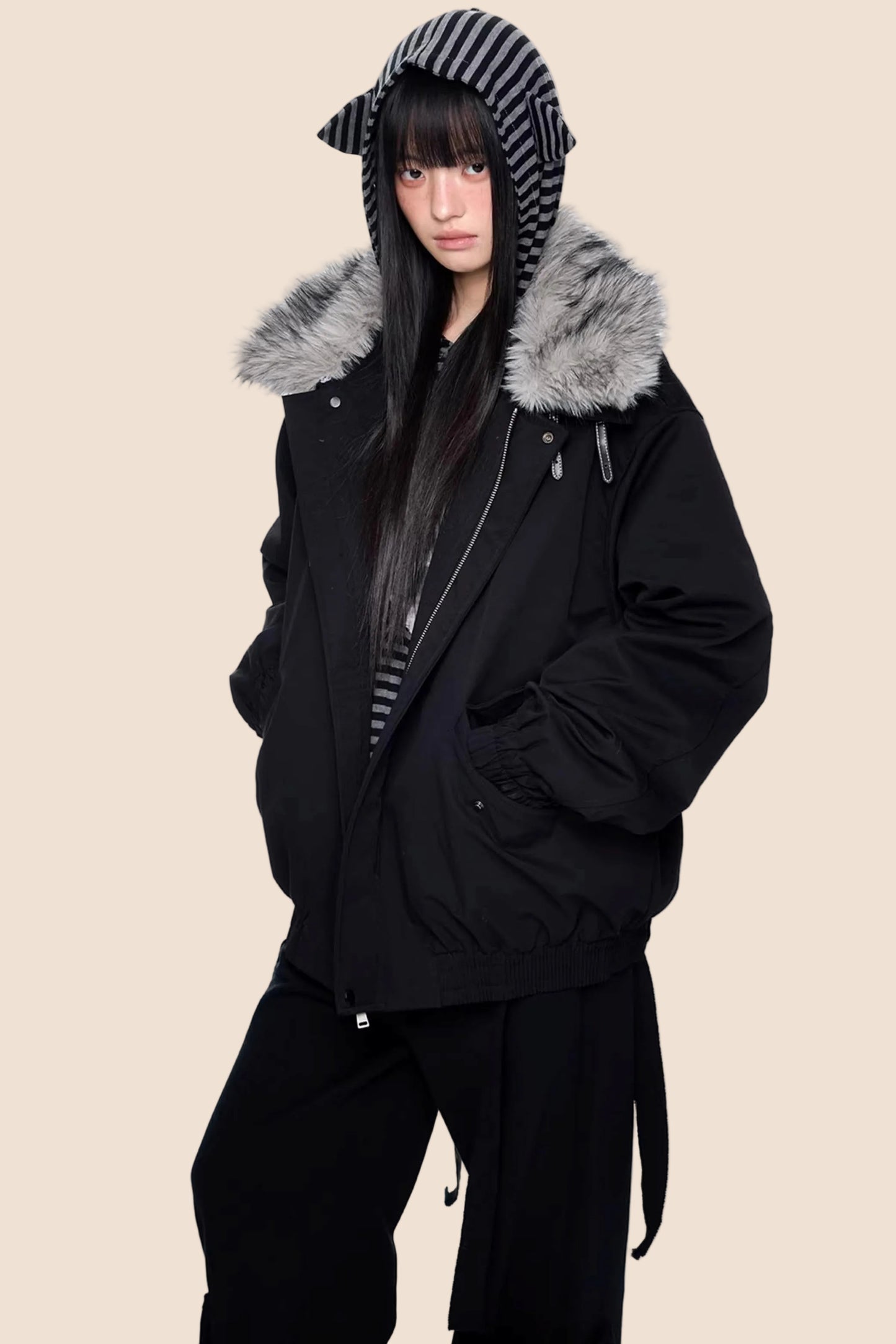 Large Fur Collar Parka Coat