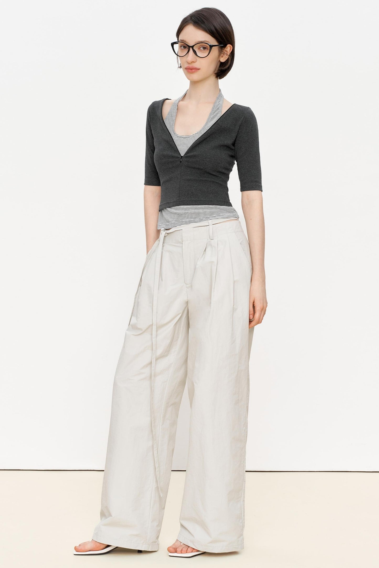 Striped Slim Zipper Tee