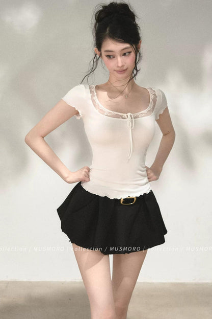 Lace Ruffle Short Sleeve Top
