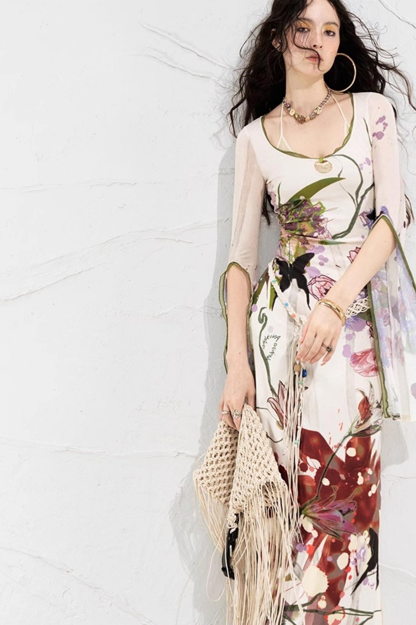 Floral Elegance Side-Slit Dress