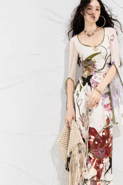 Floral Elegance Side-Slit Dress