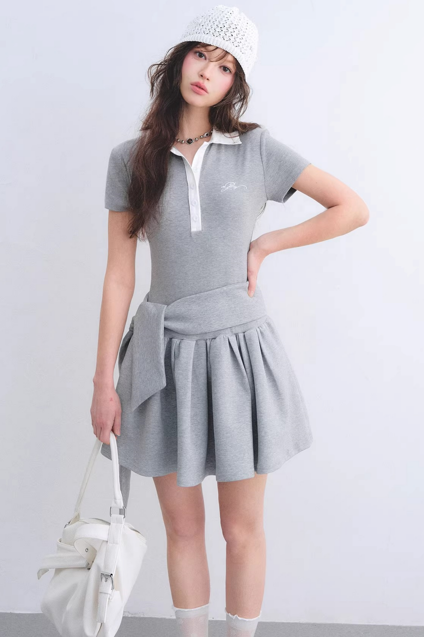 Contrasting Polo Puffy Dress