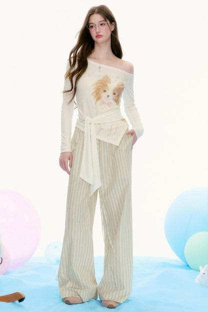 Retro Loose Stripe Mop Pants