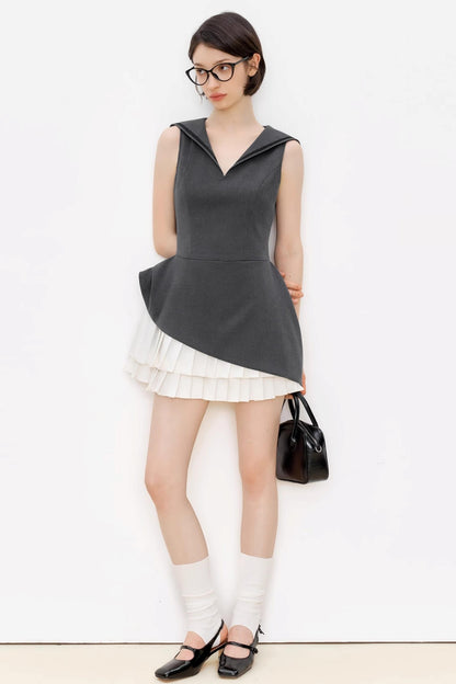 Positive Navy V-Neck A-Line Dress