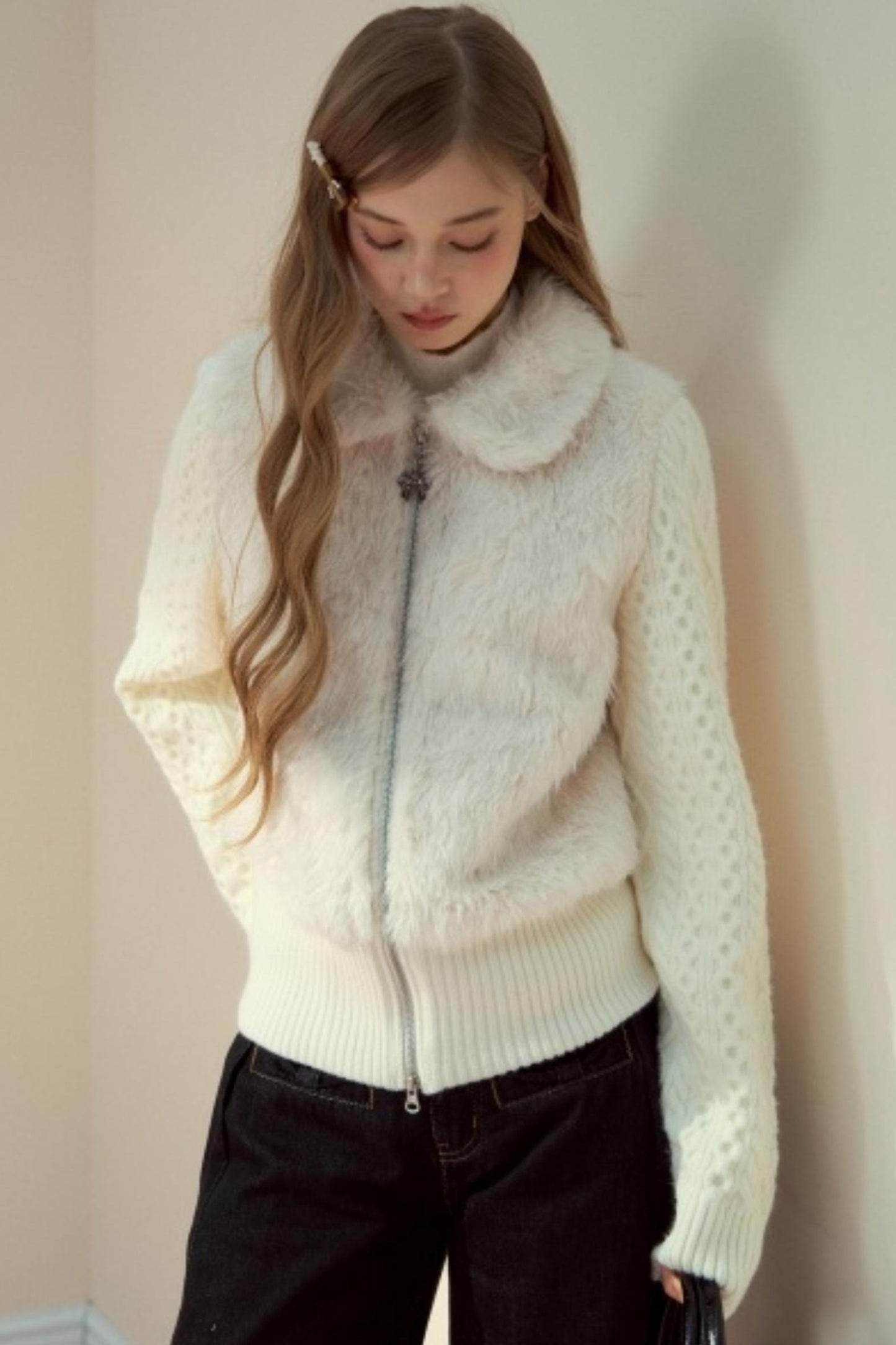 Fur Patchwork Fleece Zipper Jacket