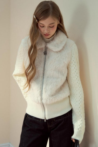 Fur Patchwork Fleece Zipper Jacket