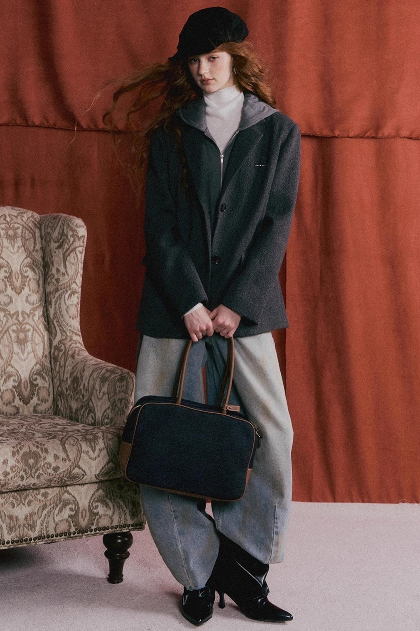 Gray Wool Hooded Blazer Jacket