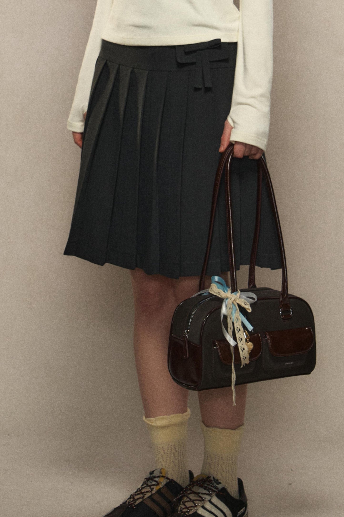 Retro Preppy High Waist Pleated Skirt