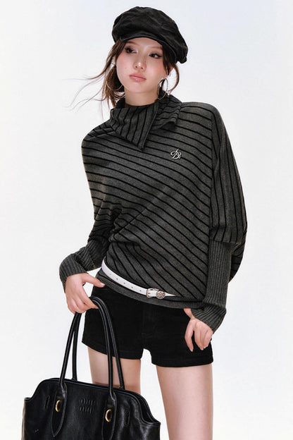 Striped Knit Lapel Sweater