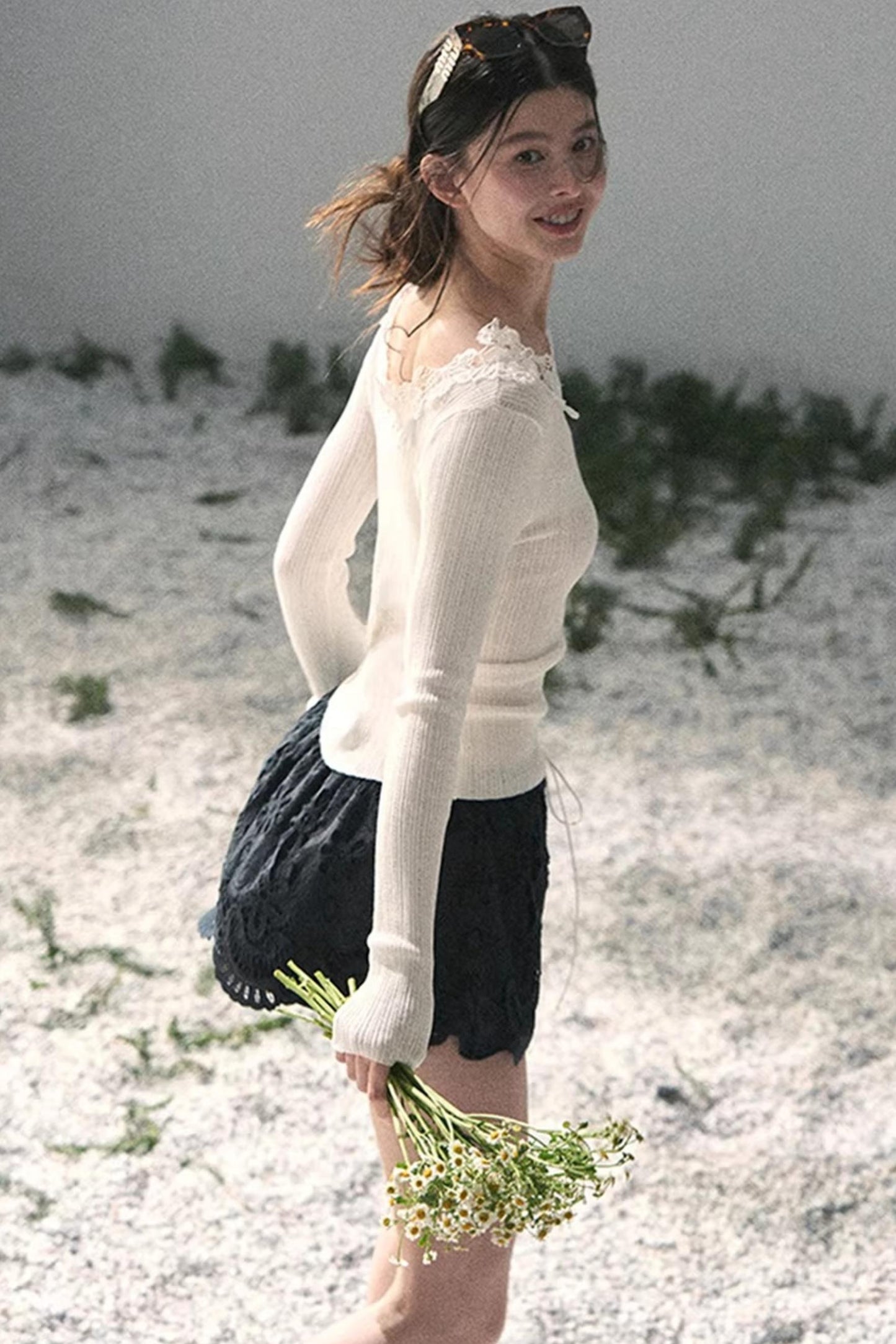 Lace-Trimmed Knitted Top