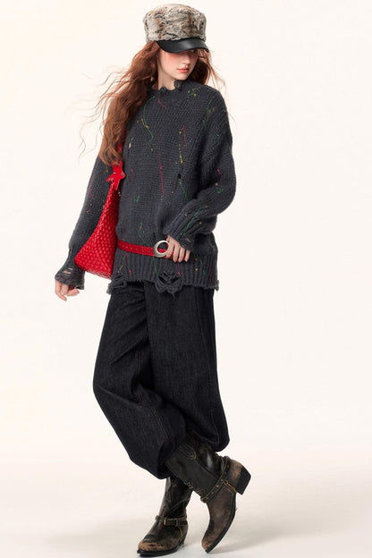 Retro Asymmetric Denim Pants