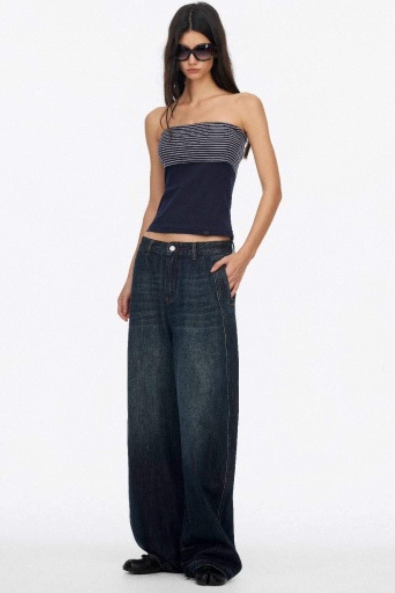 Distressed Cat Whiskers Straight Jeans