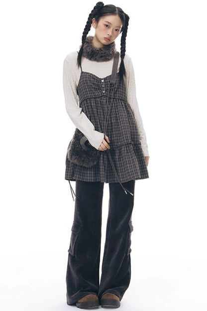 Plaid Ruffled Camisole Dress