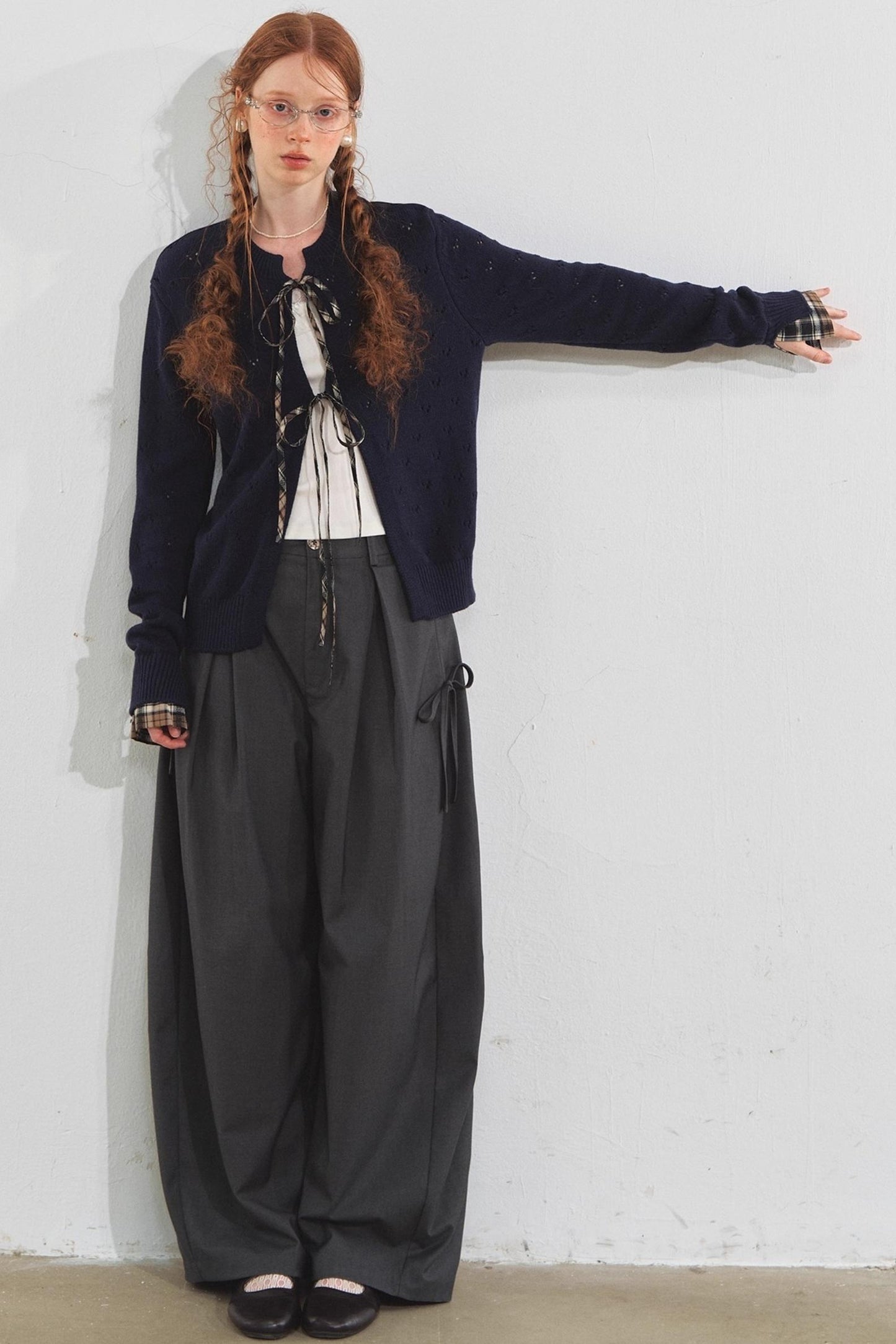 Vintage Check Lace-Up Cardigan