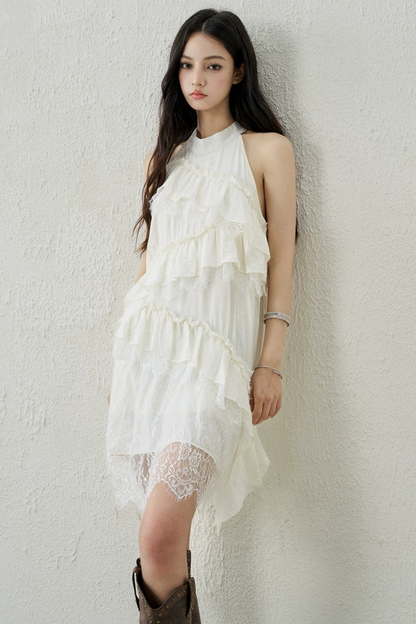 Apricot Lace Ruffle Dress