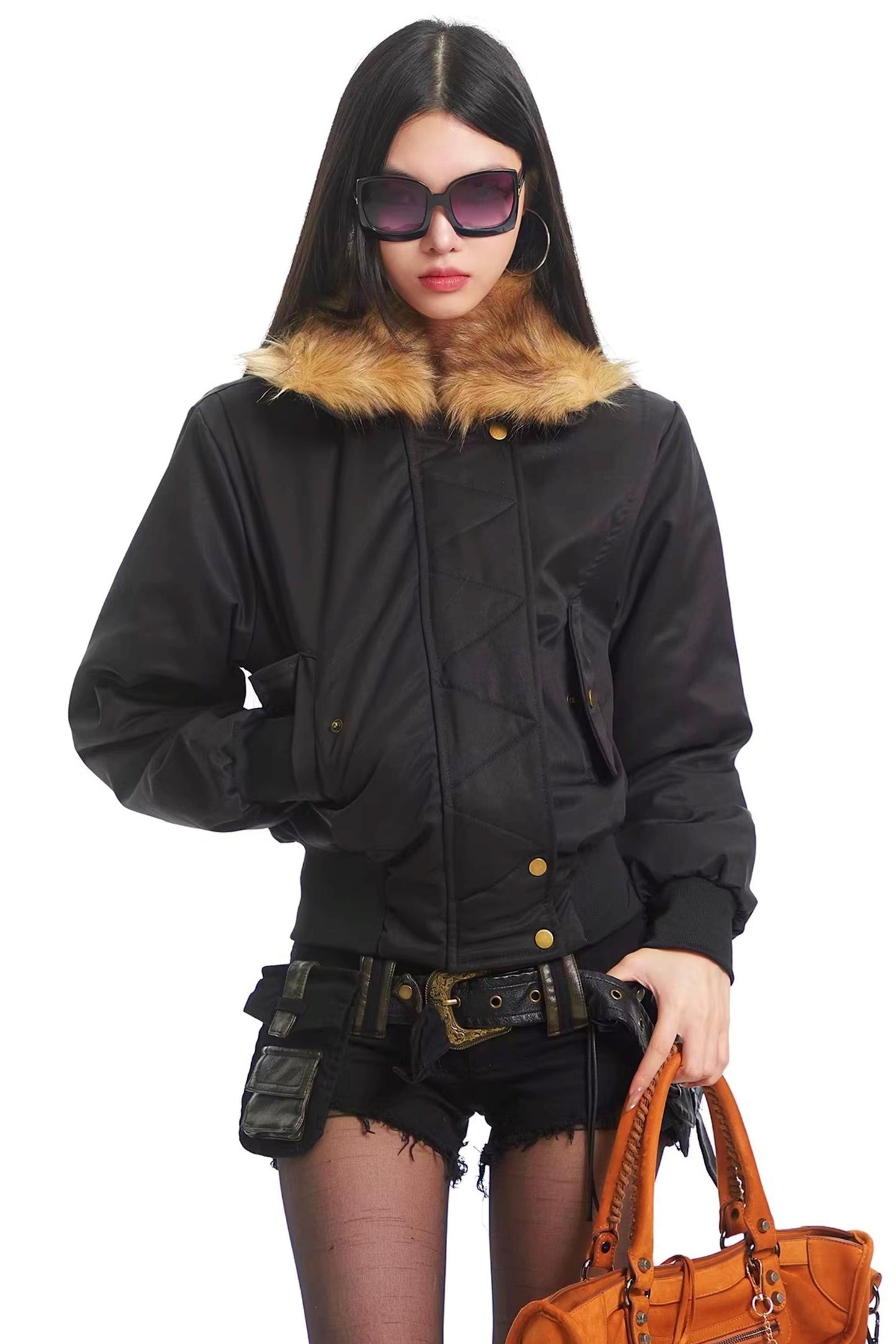 Korean Black Fur Collar Jacket