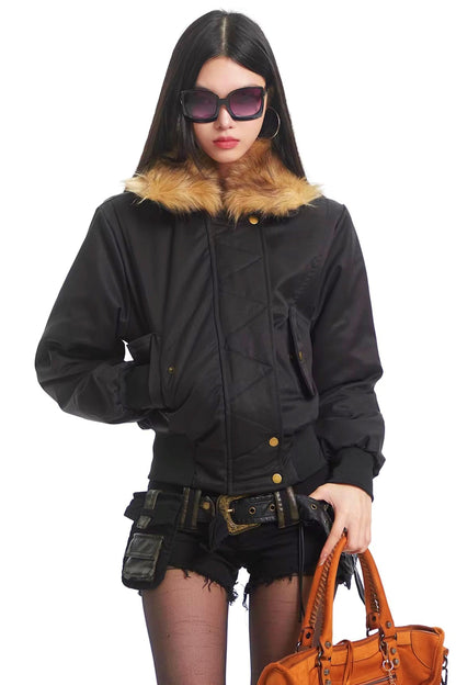 Korean Black Fur Collar Jacket