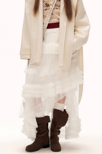 Mesh Asymmetrical Cloud Skirt