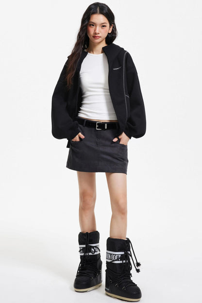 Retro Hooded Zip-Up Jacket