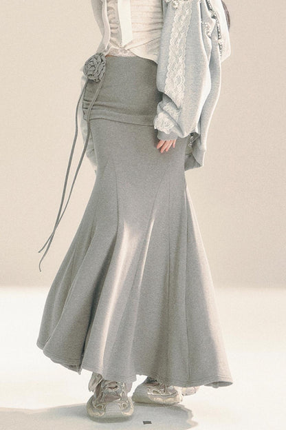 Gray Fishtail Long Skirt