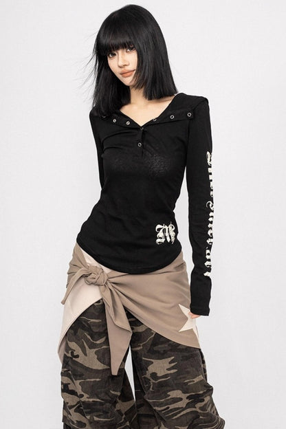 Vintage Spice V-Neck Hooded Top