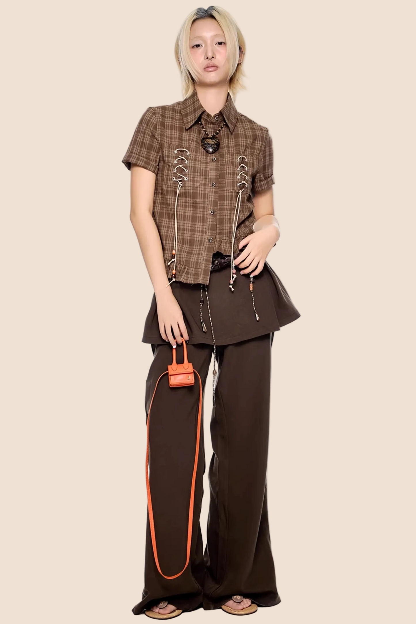 Plaid Asymmetrical Hem Blouse