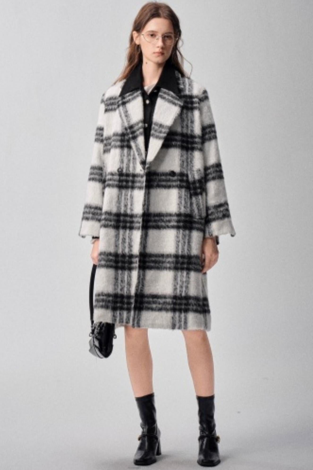 Black & White Plaid High-End Woolen Coat