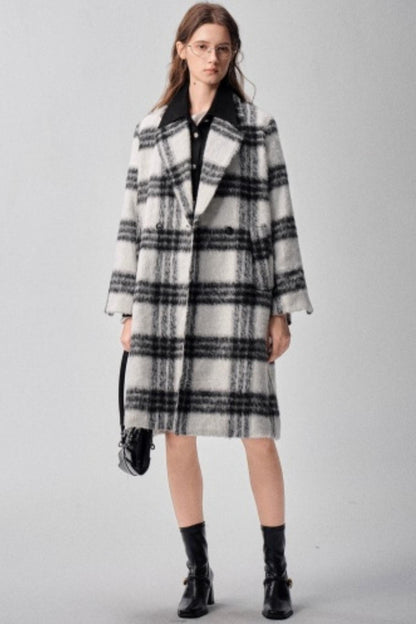Black & White Plaid High-End Woolen Coat