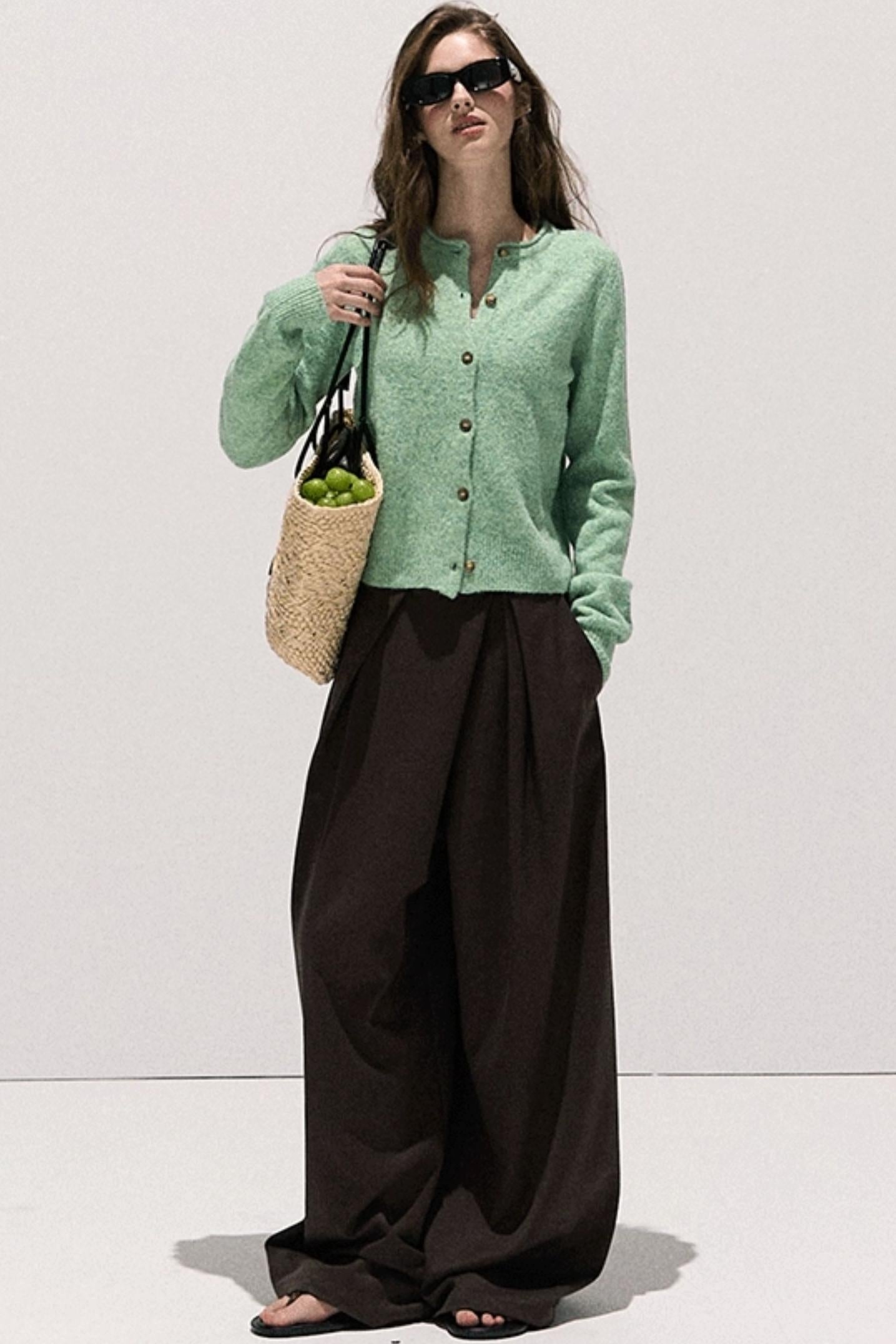 Vintage Crewneck Wool Knit Cardigan