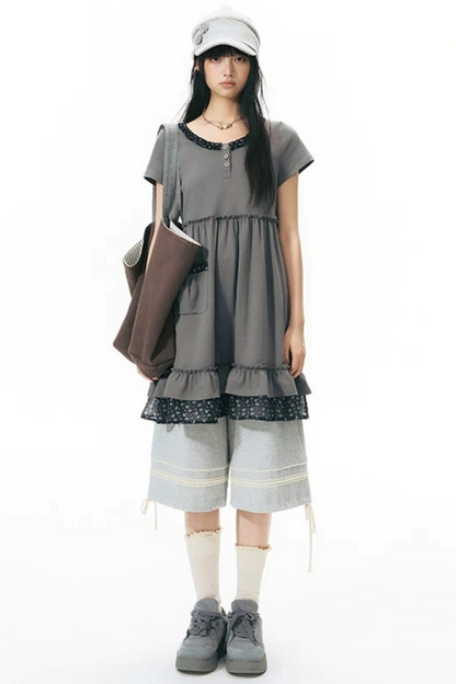 Patchwork Knit Mid-Length Casual Sweatpants