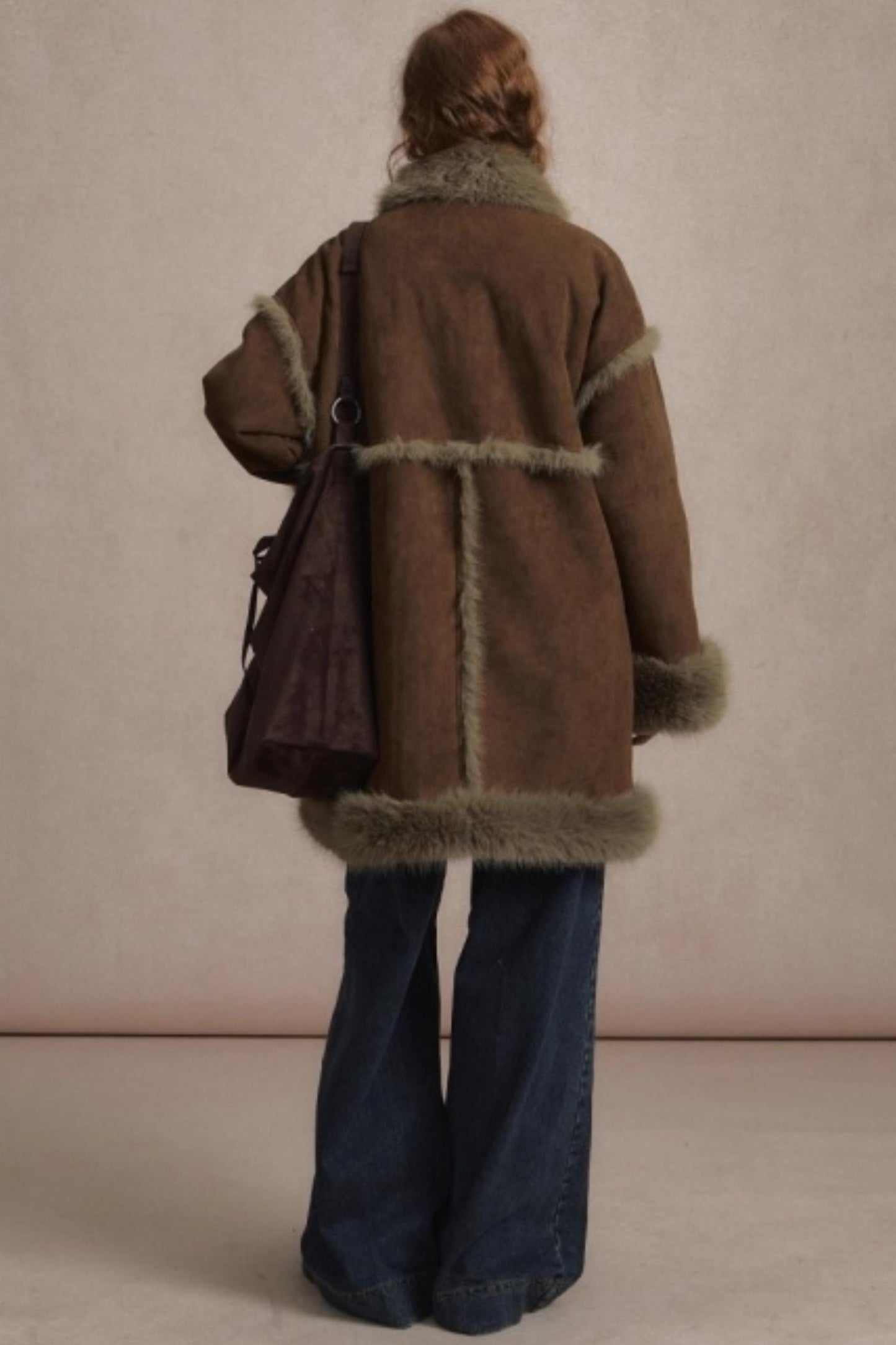 Integrated Fur Collar Horn Button Jacket