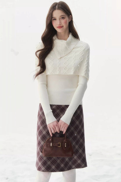 Retro Twist-Knit Cape Sweater