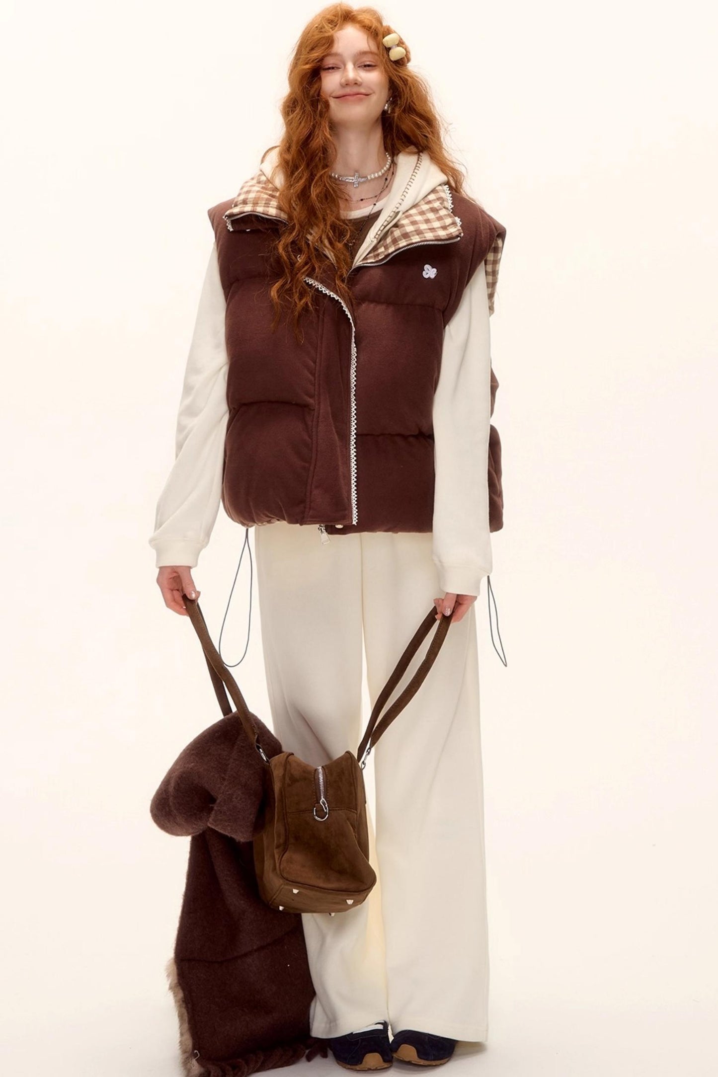 Reversible Plaid Lace Vest Jacket