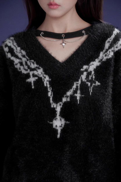 Energetic V-Neck Jacquard Sweater