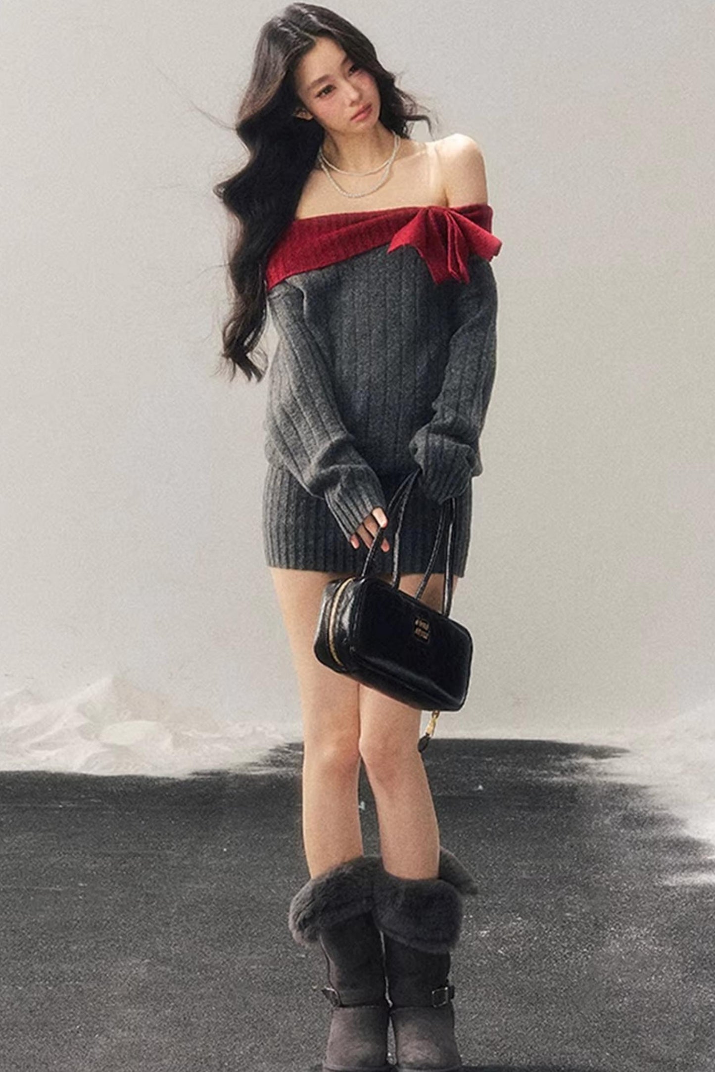 Off-Shoulder American Sweater Dress