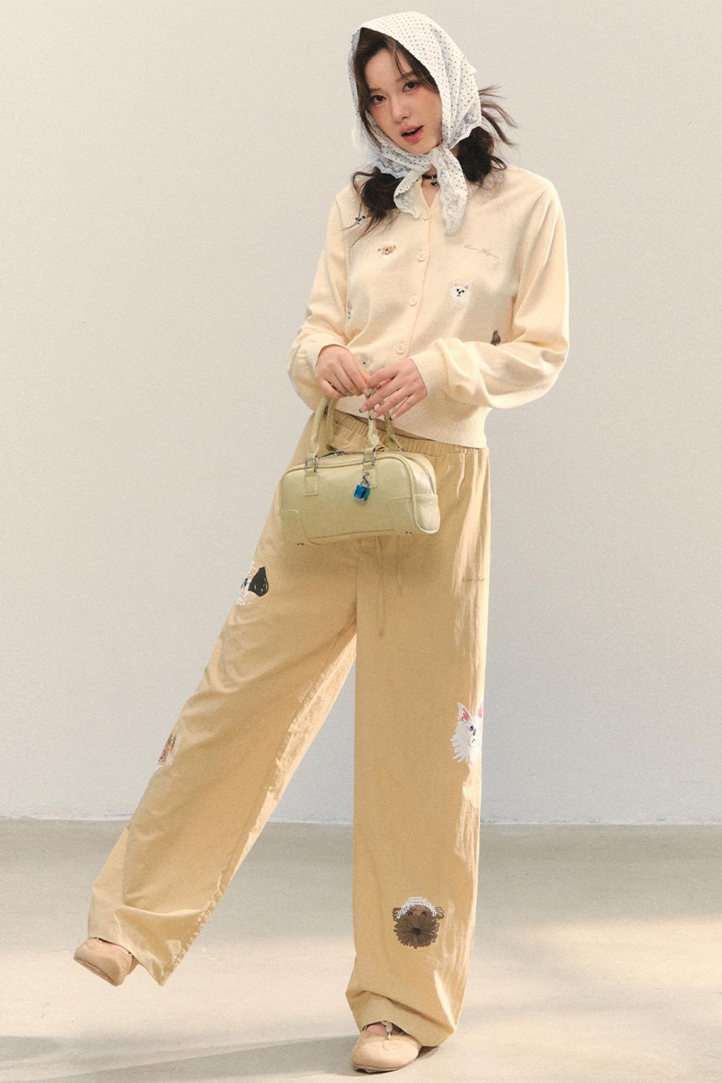 Vintage Wide-leg Khaki Trousers